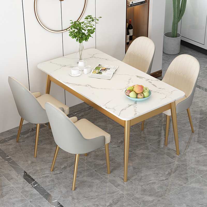 北欧岩板餐桌椅组合家用小户型现代简约轻奢大理石长方形吃饭桌子