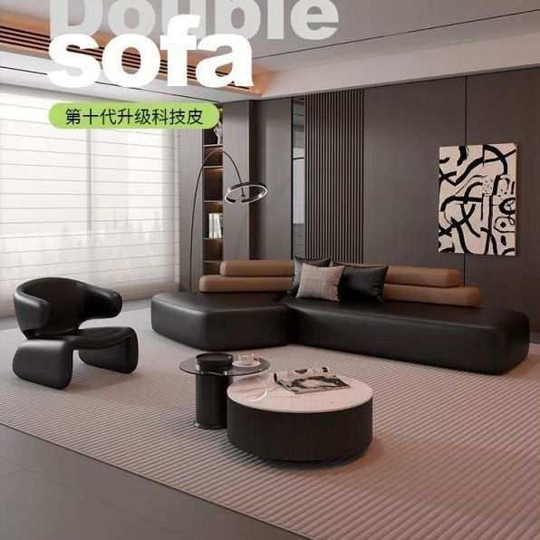 酒店大堂转角沙发复工风设计师客厅异形接待休息区会客皮艺沙发