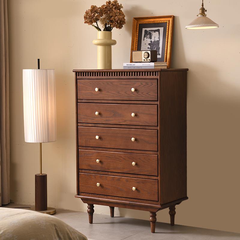 法式复古风实木五斗柜客厅高级储物柜卧室收纳柜中古风靠墙抽屉柜