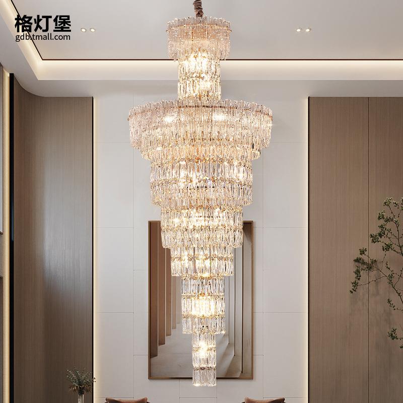 复式别墅法式客厅水晶灯楼中楼挑空大吊灯2024年新款高档轻奢灯具