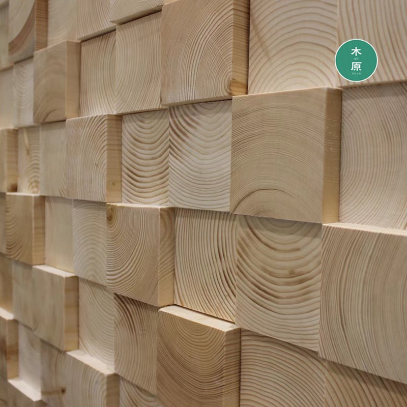素色原木色芬兰松实木p立体马赛克酒店民宿咖啡厅餐厅等背景墙装