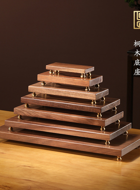 黑胡桃木底座实木长m方形石头奇石香炉貔貅摆件工艺品圆形底座刻