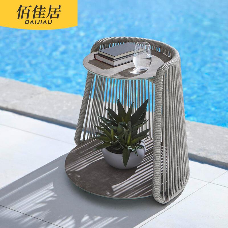 户外编绳沙发茶几组合矮凳北欧休闲桌椅庭院花园防水防晒小型藤编