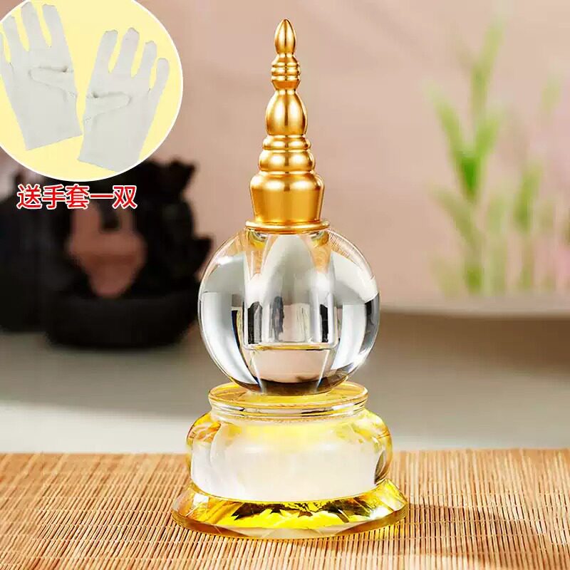 藏式水晶舍利塔佛塔供奉用品菩提塔莲花塔纯铜大号摆件带发光底座