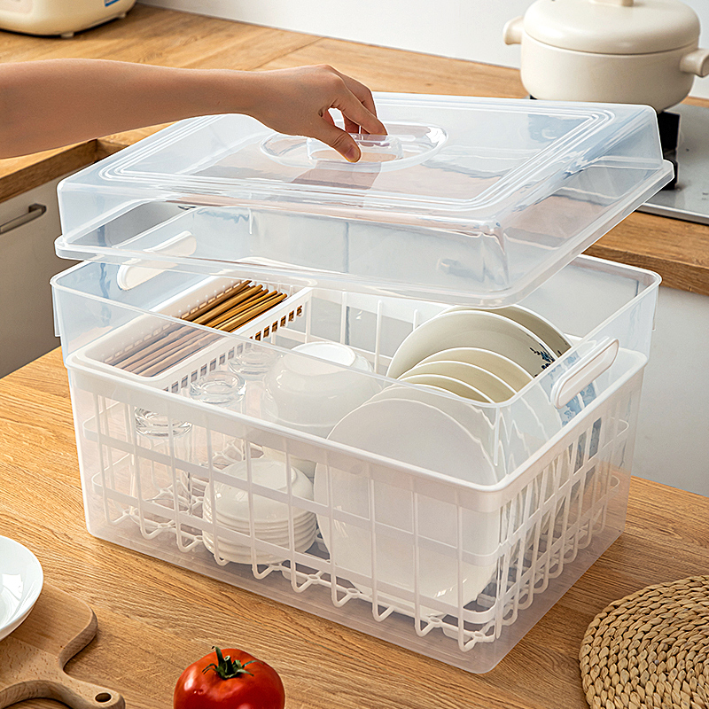 厨房碗柜碗筷餐具碗碟沥水篮带盖收H纳盒碗架家用置物架收纳架