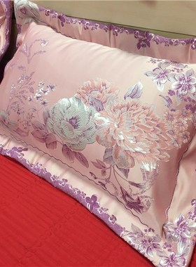 欧式大红色d结婚枕套中国风贡缎提花枕头套一对装48*74