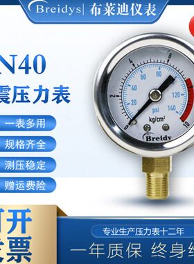 YN40压力表不锈钢耐震压力表油压气压水压10KG/0-1.6mpaPT1/8抗震