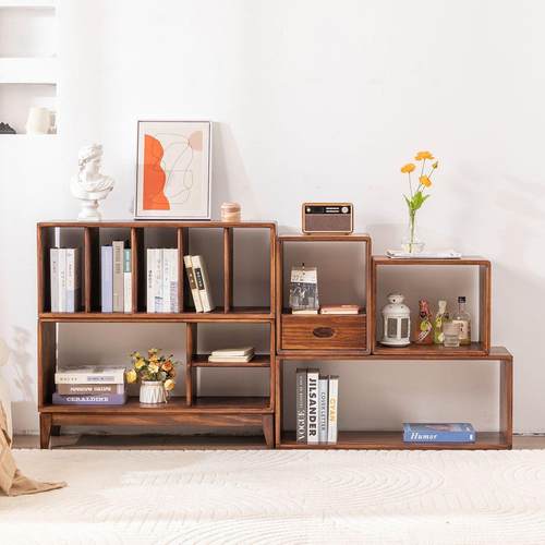 北欧全实木书柜矮柜落地书架置物架组合格子柜客厅收纳储物柜定制