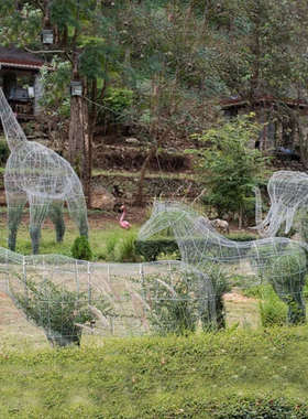 不锈钢镂空动物雕塑n铁艺厂家定制彷真网格牛老虎鸵鸟大象摆件装