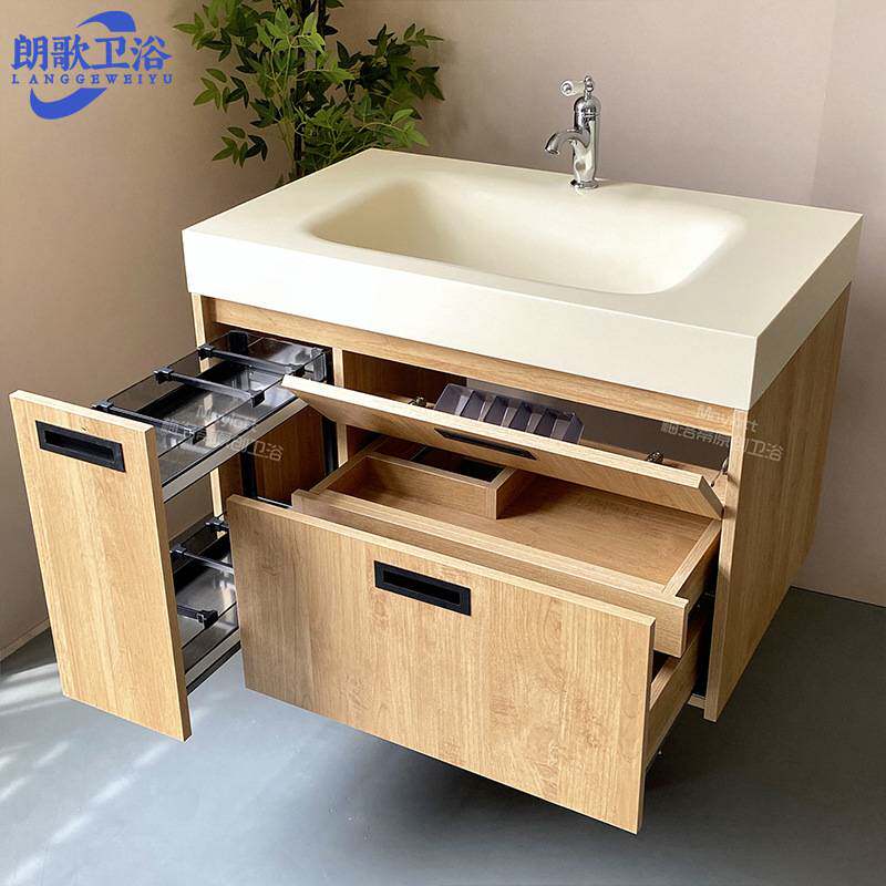 可丽耐一体盆浴室柜组合卫生间洗漱台洗手池洗脸盆原木中古风