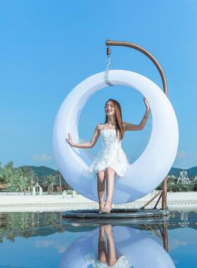 网红秋外千户庭XBF院多人夜光月亮秋千椅摇阳椅吊太能儿童游乐设