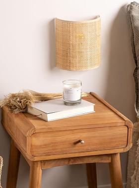 6现宿代简约R640日式原木风格藤艺手工编织民卧床头室壁灯玄关过