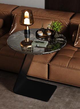 ?意式极发简圆理形奢048石沙边几轻奢设师计款微晶石角几现代大石