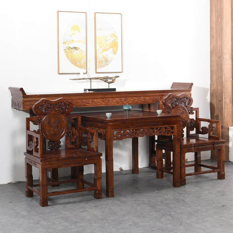 ?中中堂六件套农村式条实木供桌神案台案台几八仙桌如意案太师椅