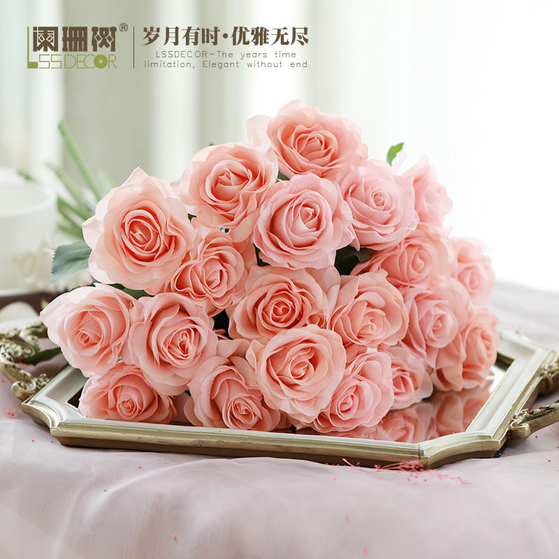 玫瑰假花保湿手感客厅卧室餐桌面浪漫家居装饰摆件插干花束高
