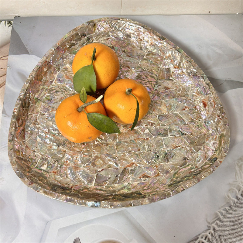 现代轻奢贝壳圆形果盘托盘摆件客厅茶几家居饰品高颜值新款干果盘
