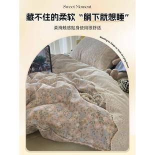 A类全棉双碎层纱床上四X-HLYC25件套田园边花纯蕾棉丝被套床单三