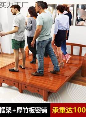 折叠床午休单人双人家用出租人屋简竹床多功能沙发床AVK易一体成