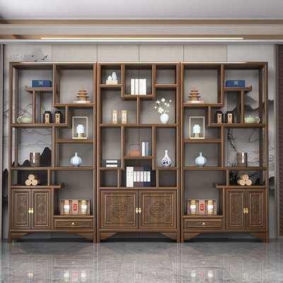 博古架实木全实木中式置物架办公茶室摆件榆木隔断收纳全套展新品