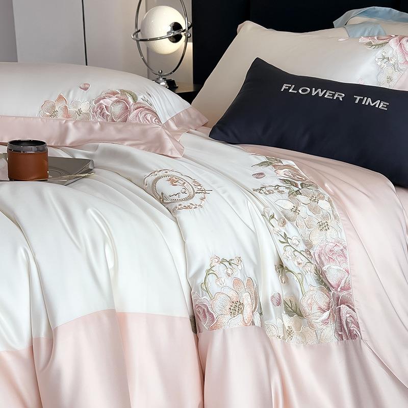 法式浪漫唯美100S天丝长绒棉床单四件套纯棉亲肤被套裸睡床上用品