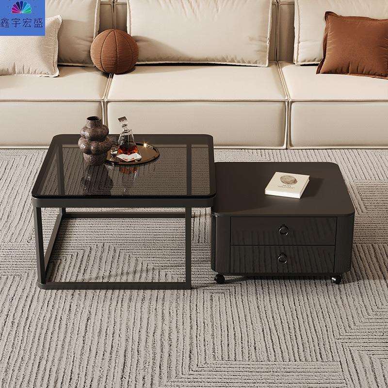 多功能现代轻奢岩板方形新款简约网红组合简约茶几客厅可移动带轮