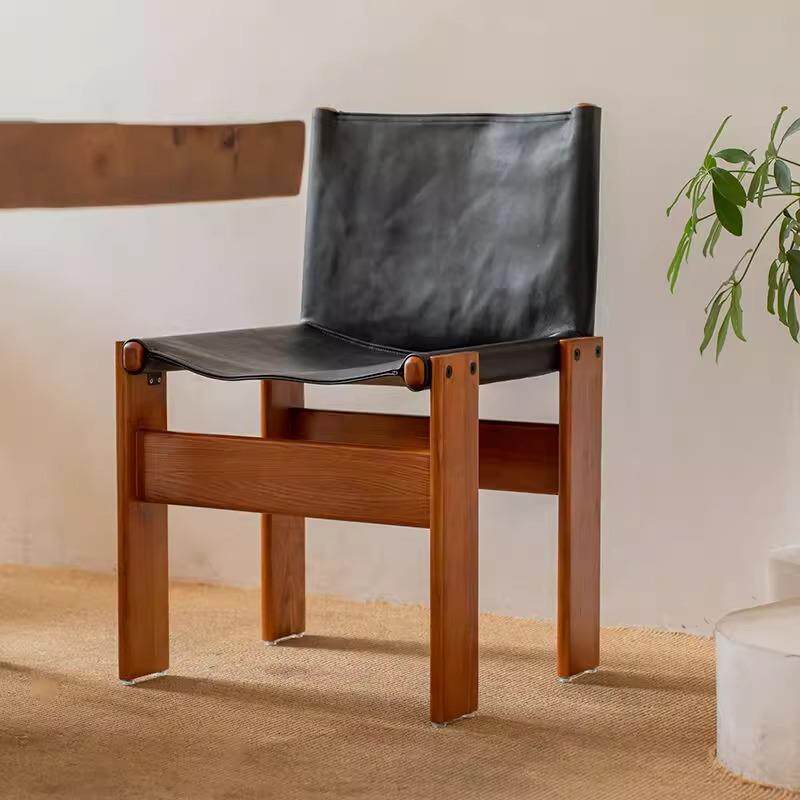 中古实木餐椅背茶书桌设计师客厅简约餐椅化妆凳吧台单人诧寂风