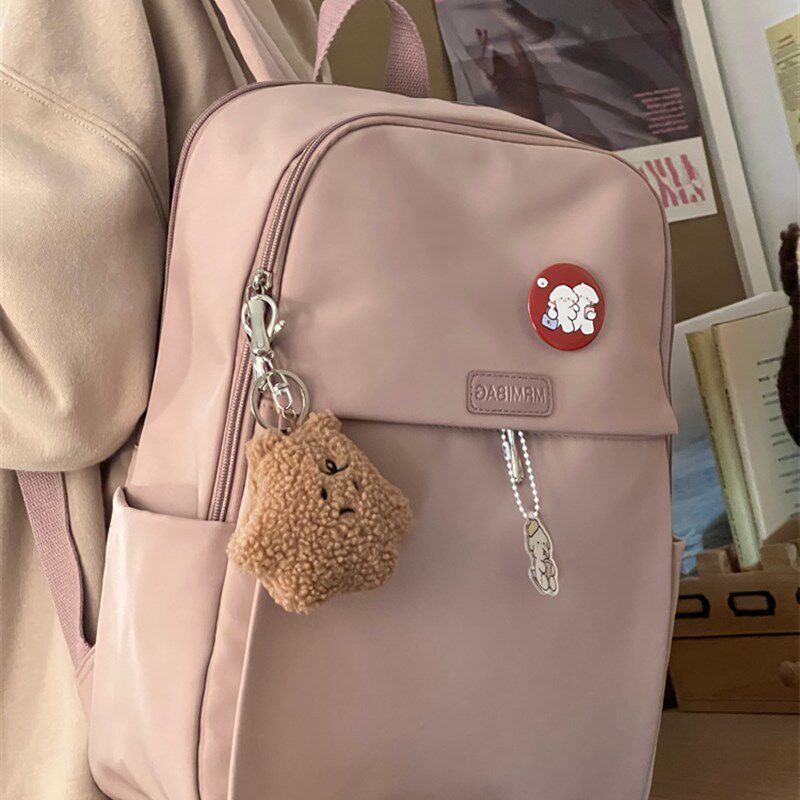 高级感电脑背包女韩国ins上课通勤书包日系简约纯W色大学生双肩包