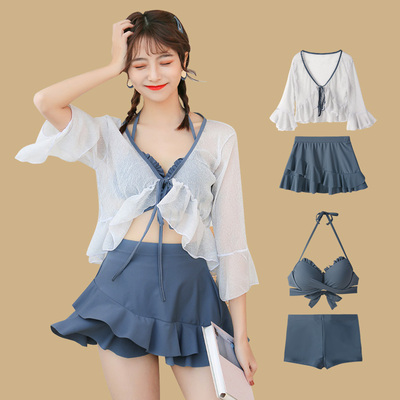 泳衣女夏2021新款温泉沙滩仙女范韩国Fins保守2020年时尚分体泳装