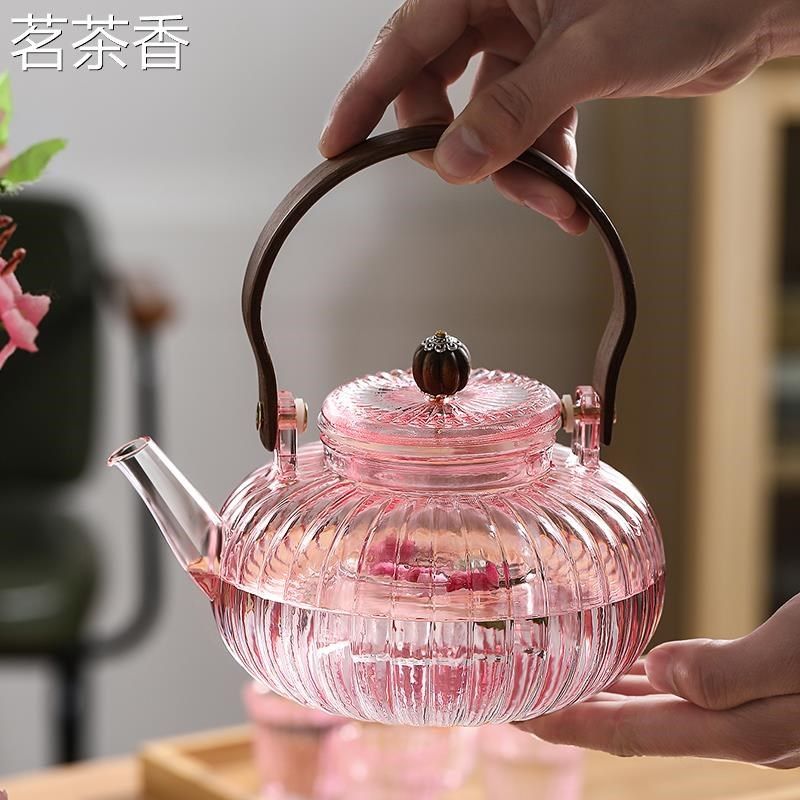 花茶壶蜡烛加热煮茶炉水果养生美容院粉色下午茶具U套装玻璃泡茶