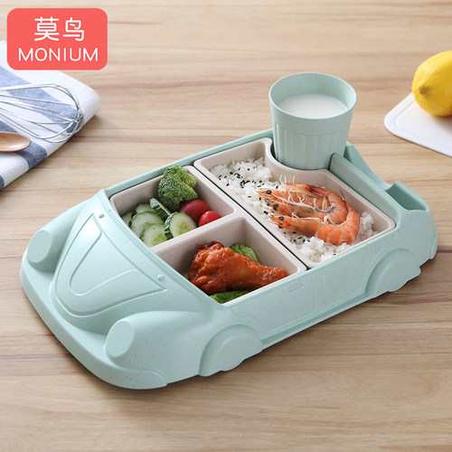 儿童餐盘分d格宝宝碗婴儿学吃饭辅食碗防摔防烫可爱玩具餐具竹纤