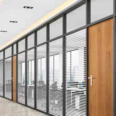 办公室玻璃隔断铝合金双层钢化磨砂玻璃百叶墙室内隔音高隔断福州