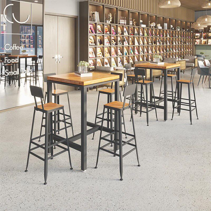 高脚吧台桌正方形商用实木铁艺酒吧餐饮奶茶咖啡店桌椅Z组合原木