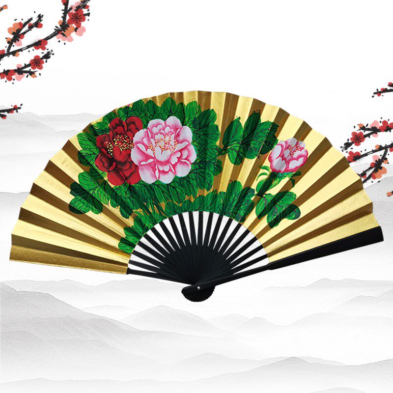 戏曲金扇贵妃醉酒扇子牡丹扇金银面戏曲扇子越剧京剧手绘扇子