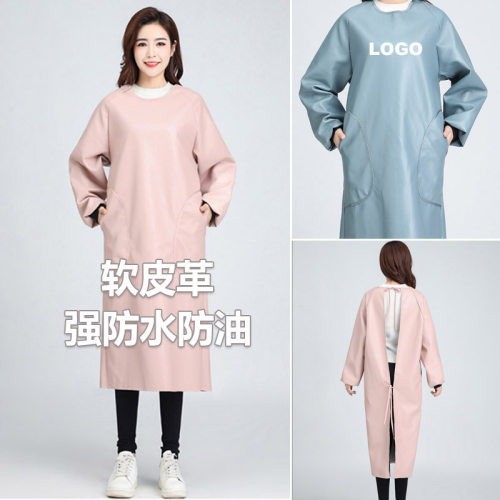 PU皮软皮革强防水防油s罩衣 长袖男女成人围裙反穿衣工作服可定做