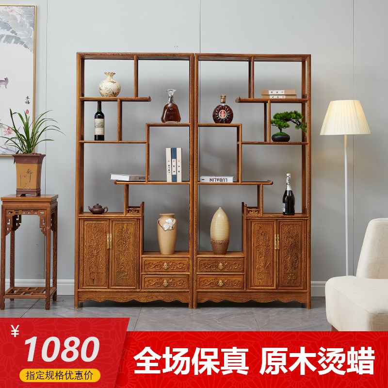 鸡翅木博古架实木中式红木多w宝阁仿古隔断置物架古董博物架茶叶