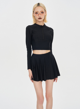 泳衣女2024新款黑色高级感分体长袖G遮肚显瘦分体三件套度假泳衣