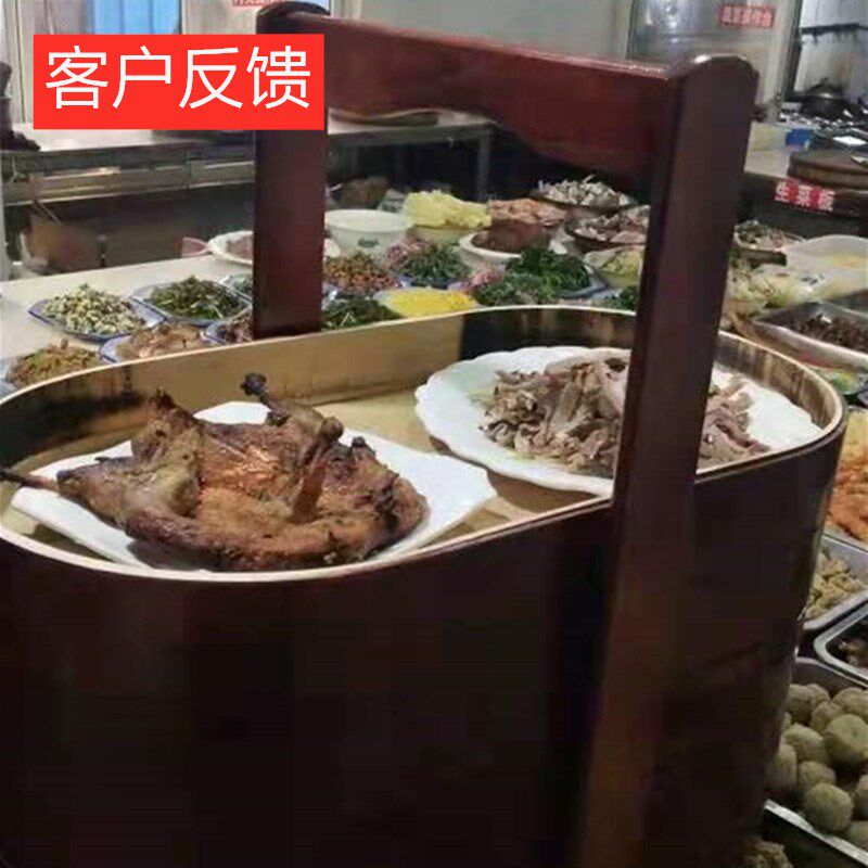 手工食盒提篮f菜馆送菜盒酒店用品椭圆形大容量多层手提盒中式木