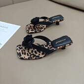 气质法式 小众豹纹高跟拖鞋 小凉拖凉 外穿20E25新款 夏季 女鞋 子时尚