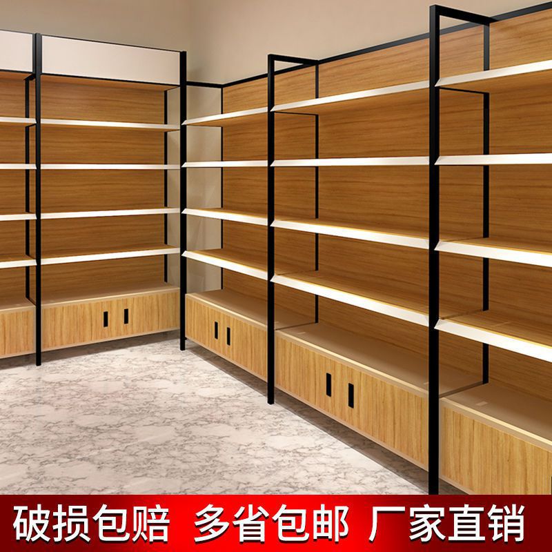 加宽超市货架便i利店展示架钢板木纹色商品摆放架加厚立柱承重