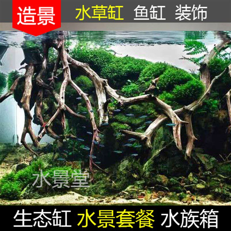 沉木造景套餐 水l草缸装饰松皮石造景石山盆景水草缸鱼缸水族箱