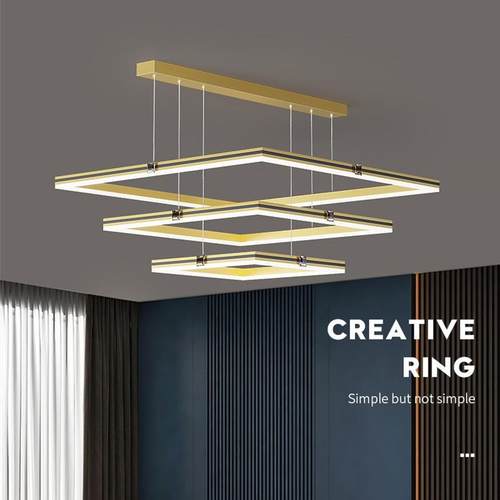 客厅灯吊灯现代简约方形北欧餐厅灯复式楼梯网红圆环轻奢大厅灯饰