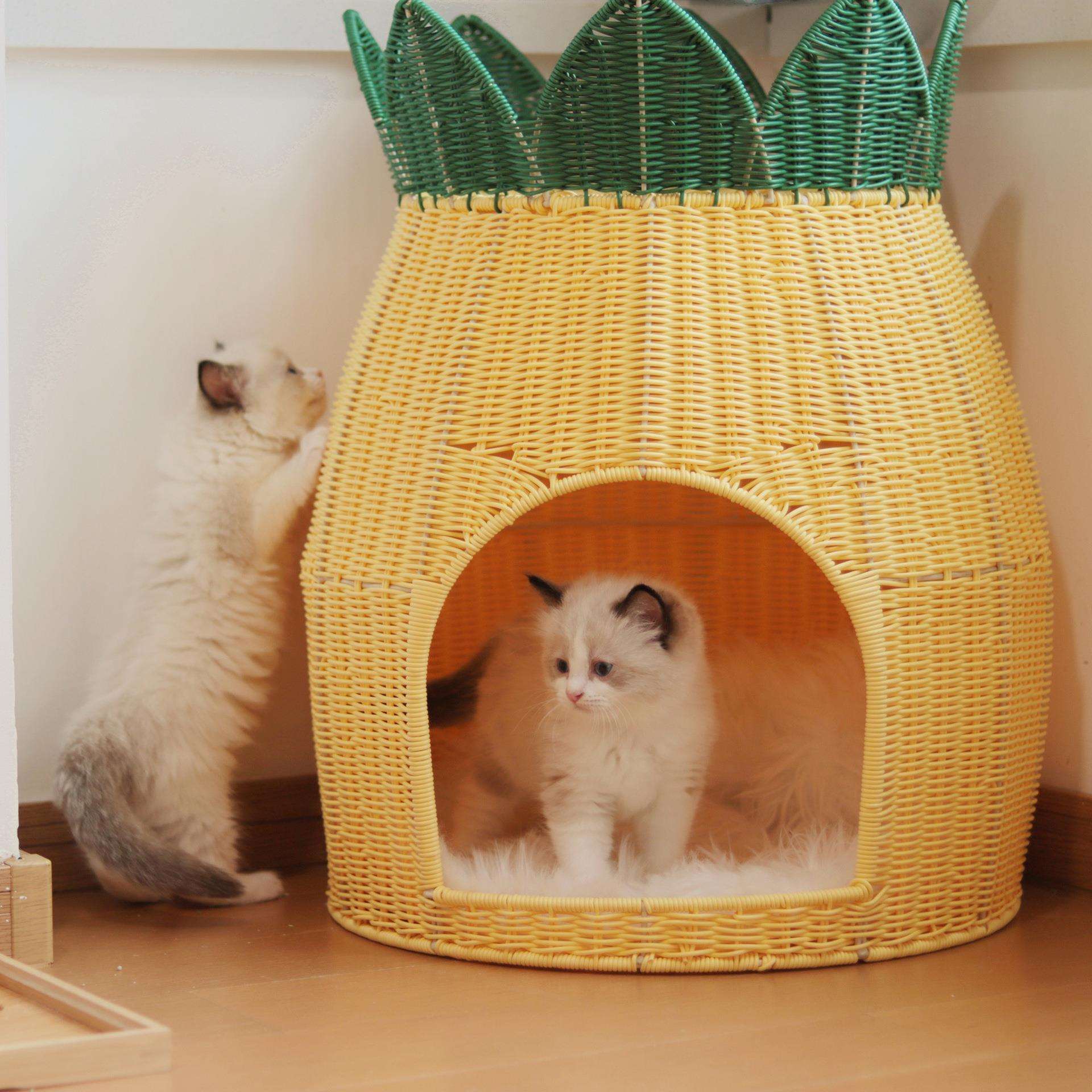 猫窝藤编可水洗半封闭式狗窝冬季保暖四季通用宠物用品双层猫笼