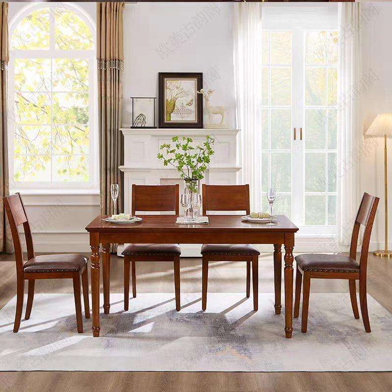 白椿木美式全实木餐桌椅组合1.2米小户型复古餐厅吃饭桌子1.4米