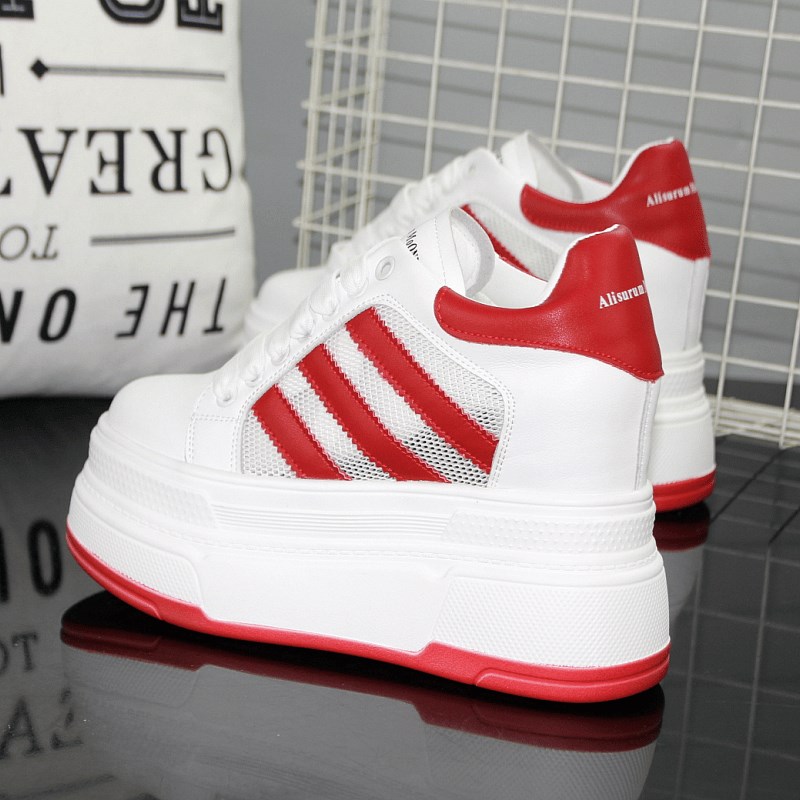 12cm内增高小白鞋女夏季松糕厚底鞋真皮隐形10厘米小个子厚底板鞋