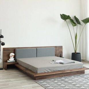 胡桃木实木床2米x2米2大床别墅实木床双人软包简约矮床落地榻榻米