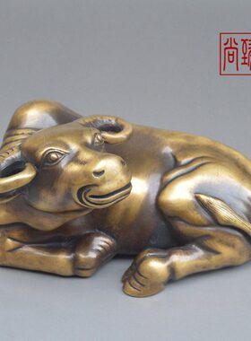 纯铜实心卧牛摆件全铜招财生肖牛客厅博物架办公室桌面装饰工艺品