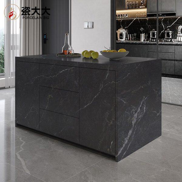 岩板岛台餐桌家用厨房导台餐厅倒台现代简约吧台轻奢单独岛台黑白