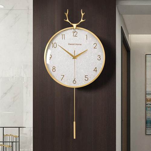 现代简约挂钟家用客厅装饰壁钟时尚静音表挂墙创意高端黄铜石英钟