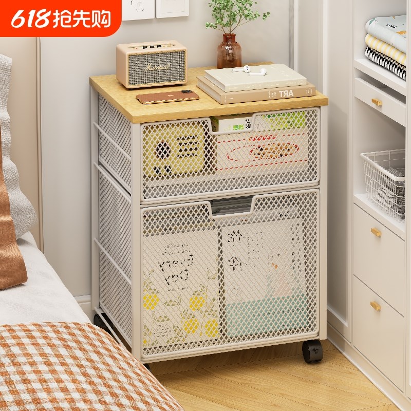 铁艺床头柜置物架夹缝床边小柜子可移动沙发边几T茶几边柜多层放