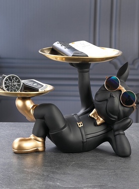 创意发财狗摆件玄关钥o匙收纳托盘桌面糖果盘子家居装饰品乔迁礼